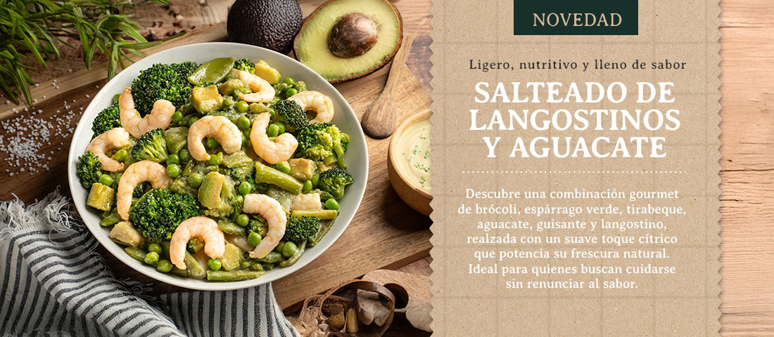 Salteado de langostinos y aguacate